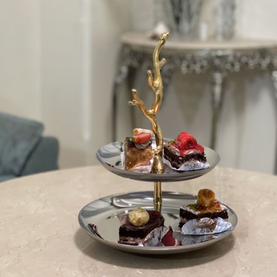 شیرینی خوری دو طبقه شاخ گوزنی سیلور_طلایی