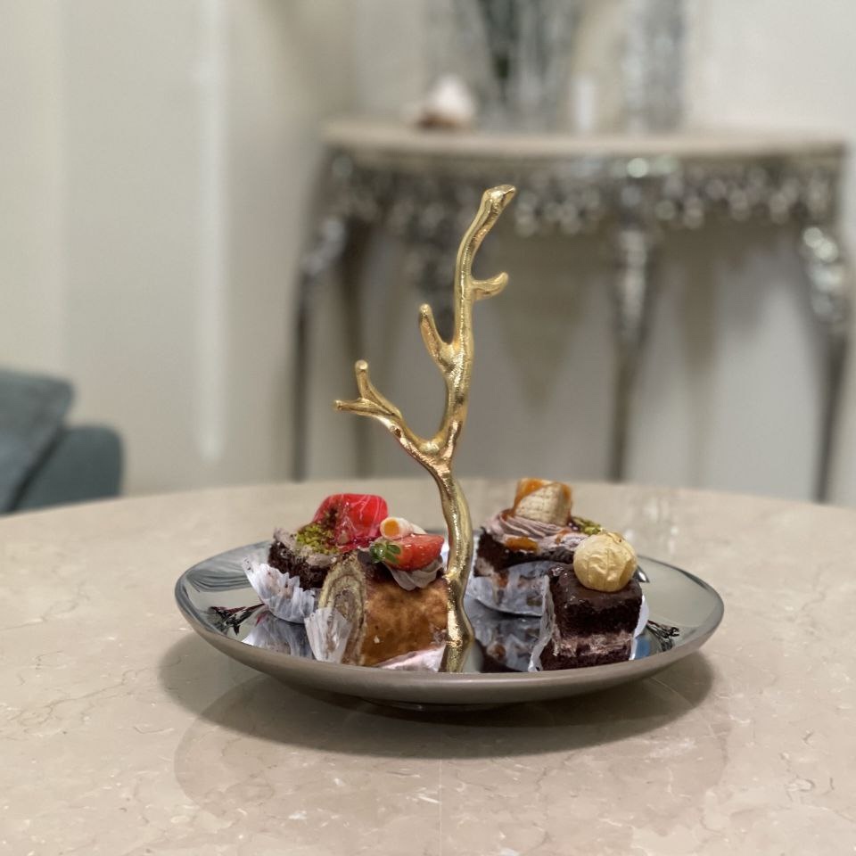 شیرینی خوری تک طبقه شاخ گوزنی سیلور_طلایی