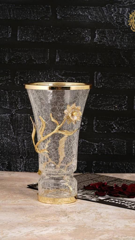 گلدان شیشه ای طلایی گل نارسیس برنجی کد3522