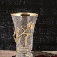 گلدان شیشه ای طلایی گل نارسیس برنجی کد3522