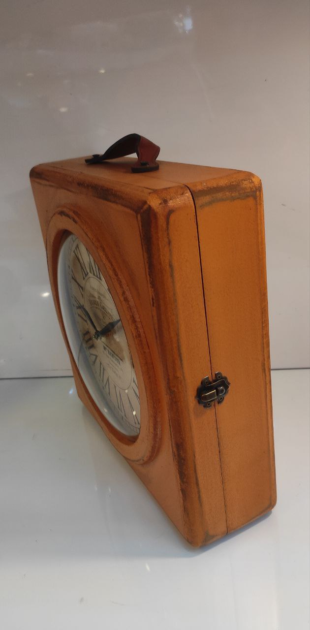 ساعت رومیزی آنتیک چوبی مدل گرد چمدانی سایز بزرگ