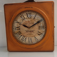 ساعت رومیزی آنتیک چوبی مدل گرد چمدانی سایز کوچک