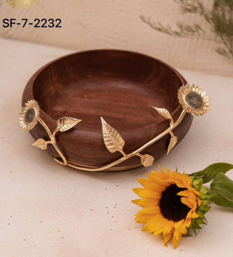 میوه خوری چوبی_برنجی گل آفتابگردان