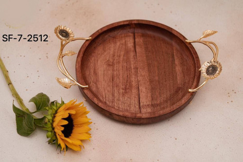 سینی گرد چوبی_برنجی آفتابگردان