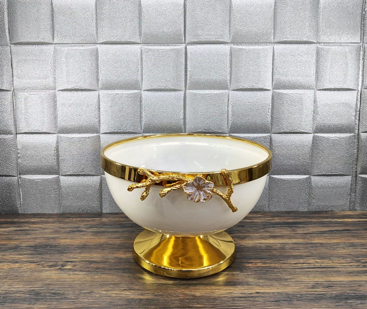 میوه خوری پایه دار فلزی طلایی کرم